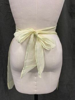 N/L, Lemon Yellow, Synthetic, Solid, Sheer Lemon with Green Zig Zag Trim, Tie Back, Gathered, 1 Pocket with Cream Mesh Hearts Details,