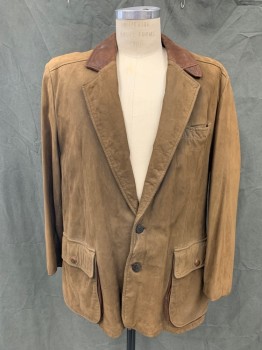 LONE PINE, Brown, Leather, Solid, Single Breasted, Darker Brown Collar Attached, Notched Lapel, 3 Pockets, Long Sleeves