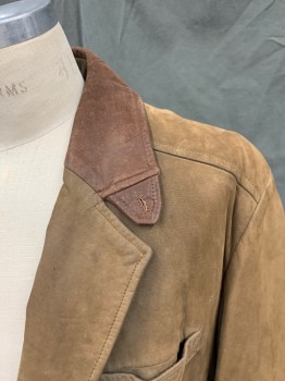 LONE PINE, Brown, Leather, Solid, Single Breasted, Darker Brown Collar Attached, Notched Lapel, 3 Pockets, Long Sleeves