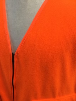 CABELA'S, Neon Orange, Polyester, Solid, Neon Orange,  Fleece, Zip Front, V-neck,2 Flap Pockets
