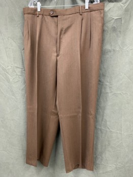 LORIANO, Brown, Wool, Heathered, Double Pleats, Zip Fly, 4 Pockets, Button Tab Closure, Belt Loops