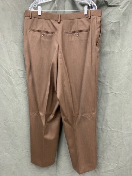 LORIANO, Brown, Wool, Heathered, Double Pleats, Zip Fly, 4 Pockets, Button Tab Closure, Belt Loops
