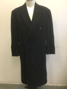 ANDREW FEZZA, Black, Wool, Cashmere, Solid, Double Breasted, Peaked Lapel, 2 Pockets, Solid Black Lining