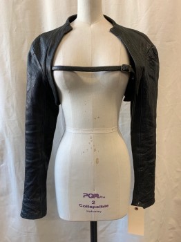 Womens, Sci-Fi/Fantasy Jacket, MTO, Black, Leather, Solid, 36-38, B , Leather Shrug, Long Sleeves, Chest Strap