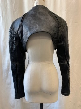 Womens, Sci-Fi/Fantasy Jacket, MTO, Black, Leather, Solid, 36-38, B , Leather Shrug, Long Sleeves, Chest Strap