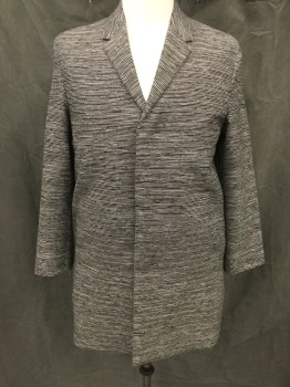 COS, Black, Gray, Polyester, Wool, Stripes - Static , Single Breasted, Hidden Placket, Collar Attached, Notched Lapel, Long Sleeves, 2 Pockets, Knee Length