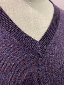 Mens, Pullover Sweater, JOSEPH ABBOUD, Aubergine Purple, Wool, Solid, XXL, Knit, Long Sleeves, V-neck