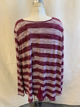 Womens, Pullover, LANE BRYANT, Maroon Red, White, Gold, Synthetic, Polyester, Stripes, Heathered, 26/28, Round Neck, Long Sleeves, Poly See Through Lining Hem, Overlapping Back