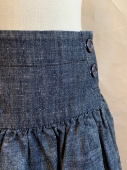 Childrens, Skirt, NEXT, Denim Blue, Cotton, Solid, Heathered, W24, GIRLS, 4 Buttons on Front Sides, Gathered Skirt