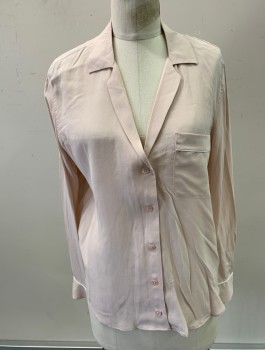 EQUIPMENT, Lt Pink, Silk, Solid, L/S, Button Front, Camp Collar, White Piping Trim, Looks Like/Is a Pajama Shirt