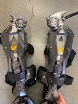 Womens, Sci-Fi/Fantasy Piece 3, MTO, Gray, Black, Yellow, Fiberglass, Foam, Armour, Made To Order, Exoskeleton Legs, Left Leg Has Tubing That Attaches to the Back of the Breast Plate, Adjustable Elastic Straps