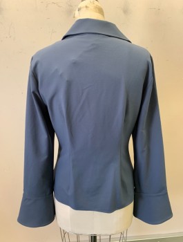 CINQ A SEPT, Slate Gray, Polyester, Solid, L/S, Deep V-Neck With Knotted Waist, Collar Attached, Fitted