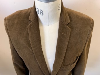 US POLO ASSN., Brown, Beige, Cotton, Suede, Solid, Brown Corduroy with Beige Suede Elbow Patches, 2 Button Front, Notched Lapel, 3 Pockets,