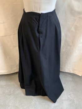 Womens, Skirt 1890s-1910s, NO LABEL, Black, Synthetic, W: 32, A-Line, Snap Back, Floor Length Hem