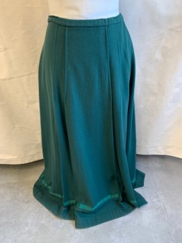 Womens, Skirt 1890s-1910s, NL, Forest Green, Wool, H: 50, W: 40 , Drawstring, Vertical Seams, Horizontal Gross Grain Stripe, Floor Length Hem