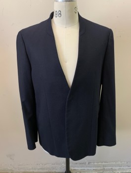 COS, Navy Blue, Wool, Solid, Band Collar, 1 Button,