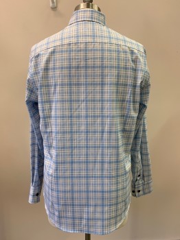 CON.STRUCT, Baby Blue, White, Blue, Black, Polyester, Spandex, Plaid, L/S, Button Front, Collar Attached,