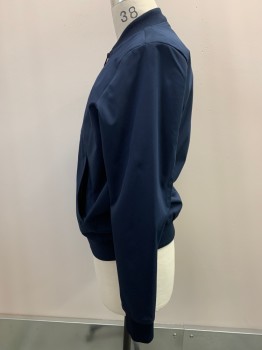 TOP MAN, Navy Blue, Polyester, Solid, Zip Front, L/S, 2 DIAN Pocket, Rib Knit Collar Cuffs And Waistband,