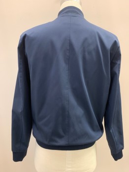 TOP MAN, Navy Blue, Polyester, Solid, Zip Front, L/S, 2 DIAN Pocket, Rib Knit Collar Cuffs And Waistband,