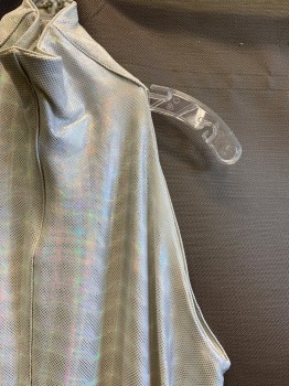Womens, Sci-Fi/Fantasy Jumpsuit, MTO, White, Iridescent White, Synthetic, B36, Holographic Dotted Squares, Sleeveless, Mock Neck, Zip Back, Zipper at Feet