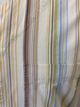 NORDSTROM, Lt Yellow, Blue-Gray, Green, Brown, Butter Yellow, Cotton, Stripes - Vertical , S/S, V-N, Buttons, 1 Pocket