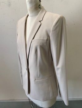 CALVIN KLEIN, Beige, Polyester, Rayon, Solid, Single Breasted, Notched Lapel, 1 Metal Button, 3 Welt Pockets