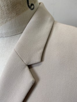 CALVIN KLEIN, Beige, Polyester, Rayon, Solid, Single Breasted, Notched Lapel, 1 Metal Button, 3 Welt Pockets
