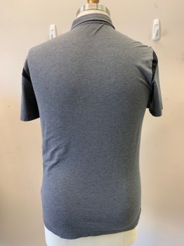 HUGO BOSS, Gray, Black, Cotton, Heathered, S/S, 3 Buttons, Collar Attached, Black Strip on Sleeves
