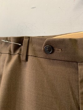 ROUNDTREE & YORKE, Brown, Polyester, Rayon, Solid, Flat Front, Button Tab, 4 Pockets, Belt Loops