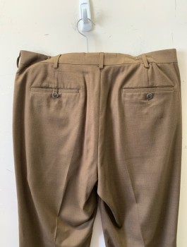ROUNDTREE & YORKE, Brown, Polyester, Rayon, Solid, Flat Front, Button Tab, 4 Pockets, Belt Loops