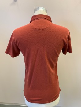 LUCKY BRAND, Brick Red, Cotton, Solid, S/S, 4 Buttons, 2 Pockets With Flaps And Buttons, Piqué