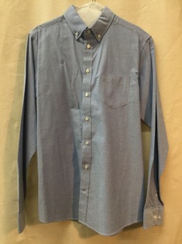 IZOD, Blue, Cotton, Solid, Blue, Button Front, Button Down Collar,  Long Sleeves, 1 Pocket,