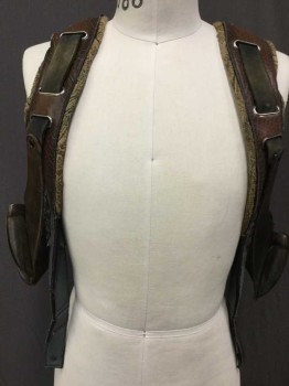 Mens, Harness, MTO, Brown, Gray, Leather, Rubber, Color Blocking, Reptile/Snakeskin, S/M, Harness Vest No Closures, Bone Like Holsters On Sides And Back