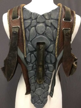 Mens, Harness, MTO, Brown, Gray, Leather, Rubber, Color Blocking, Reptile/Snakeskin, S/M, Harness Vest No Closures, Bone Like Holsters On Sides And Back