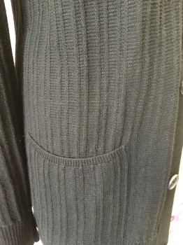 JOHN VARVATOS, Black, Linen, Stripes - Shadow, V-neck, Button Front, 2 Pockets, Slightly See Through Vertical Self Stripe Knit