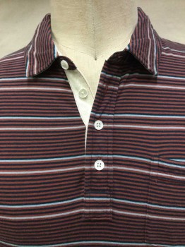 BILLY REID, Dk Orange, Black, Gray, Cotton, Stripes - Horizontal , Collar Attached, 4 Button Front, Short Sleeves, 1 Pocket