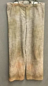 Childrens, Pants 1890s-1910s, JOHN KRISTIANSEN, Brown, Cotton, Heathered, 25/25, Button Fly, Suspender Buttons, Adjustable Back Buckle, Aged
