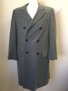 Mens, Coat 1890s-1910s, N/L, Gray, Wool, Solid, 48, Double Breasted, Peaked Lapel, Black Buttons, 4 Pockets, Brown Lining, Made To Order, Multiples,