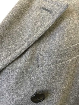 Mens, Coat 1890s-1910s, N/L, Gray, Wool, Solid, 48, Double Breasted, Peaked Lapel, Black Buttons, 4 Pockets, Brown Lining, Made To Order, Multiples,