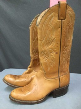 Womens, Cowboy Boots, JUSTIN, Lt Brown, Dk Brown, Leather, Solid, Abstract , 7, Western, Traditional Stitching in Lighter Tone, Dark Brown Piping