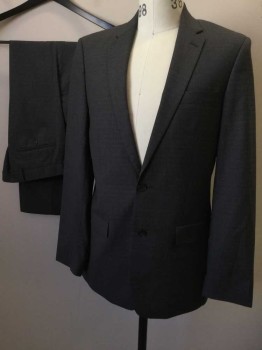 N/L, Medium Gray, White, Wool, Check , Single Breasted, 2 Buttons,  Collar Attached, Notched Lapel, 3 Pockets