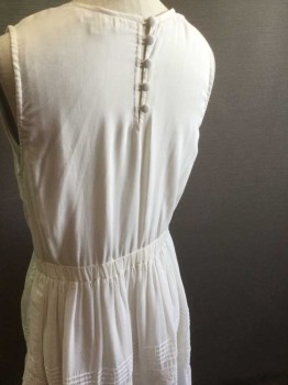 BLUE TASSEL, Ivory White, Cotton, Polyester, Solid, Sleeveless, Eyelet Lace Detail, Pin Tuck Pleated Detail, Self Ruffle Hem, 5 Button Up Back, Side Zip