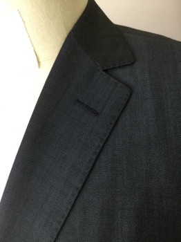 ZEGNA, Slate Blue, Wool, Rayon, Heathered, 2 Button Single Breasted, 1 Welt Pocket, 2 Pockets with Flaps, 2 Slits at Back