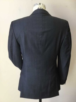 ZEGNA, Slate Blue, Wool, Rayon, Heathered, 2 Button Single Breasted, 1 Welt Pocket, 2 Pockets with Flaps, 2 Slits at Back