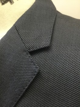 HUGO BOSS, Midnight Blue, Black, Wool, Check - Micro , Single Breasted, Notched Lapel, 2 Buttons, 3 Pockets, Dusty Blue Lining with Gray Grid Pattern