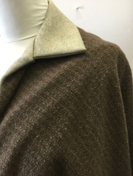 Womens, Historical Fiction Cape, N/L MTO, Brown, Taupe, Wool, Solid, O/S, Brown Textured Wool with Taupe Collar and Outer Lining, Waist Length, Open at Center Front with No Closures, Made To Order, **Barcode Hidden Under Lining