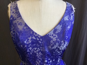 ABS, Purple, Lavender Purple, Silver, Polyester, Acetate, Abstract , V-neck, V-back, 1" Straps, Large Pleat Skirt with Flair Bottom, Zip Back, Solid Purple Lining with Ruffle, No Belt
