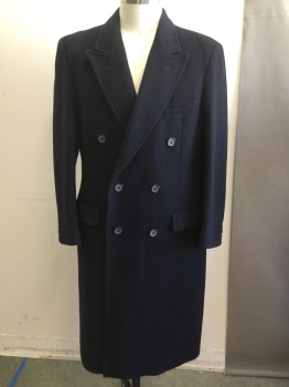 Mens, Coat, Overcoat, NL, Midnight Blue, Wool, Solid, 44, Double Breasted, Peaked Lapel, Back Slit