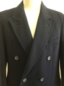 Mens, Coat, Overcoat, NL, Midnight Blue, Wool, Solid, 44, Double Breasted, Peaked Lapel, Back Slit