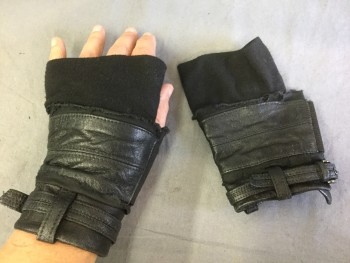 Unisex, Sci-Fi/Fantasy Gloves, MTO, Black, Leather, Cotton, Solid, M Wo, PAIR, Fingerless, Tough Girl, Biker